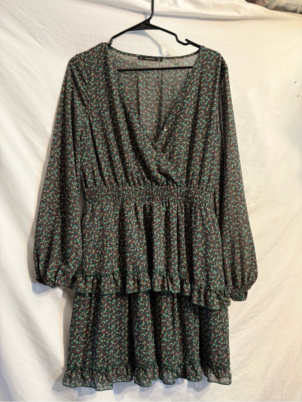 Green Floral V-Neck Smocked Waist Mini Dress